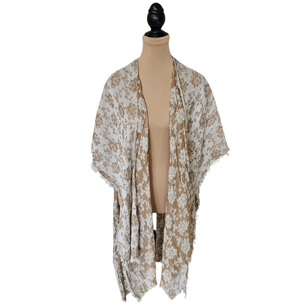 Zighilli Brown Cream Floral Throw Shawl Sz OS